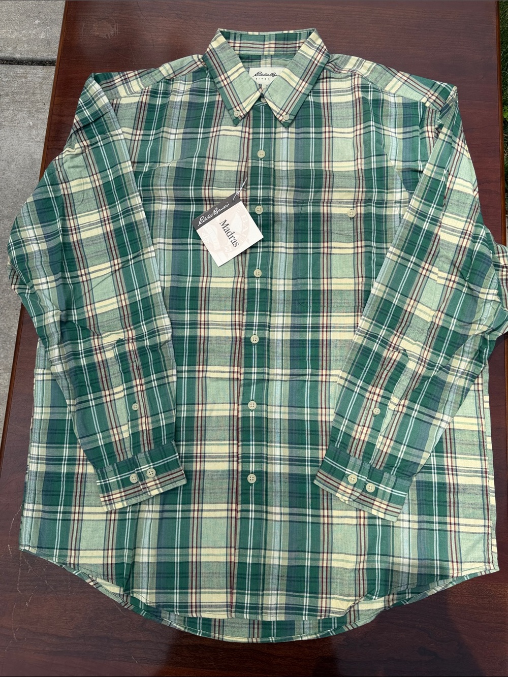 Eddie Bauer Green Plaid Long-Sleeve Button-Down Shirt